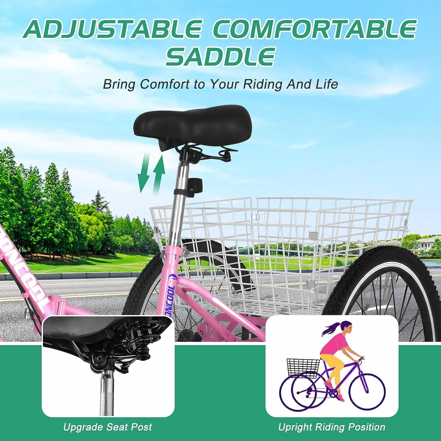 MOONCOOL Adult Folding Tricycle for Adults, 7 Speed 20/24/26 inch 3 Wheels Bikes with Basket, Foldable Tricycle for Adults, Women, Men, Seniors