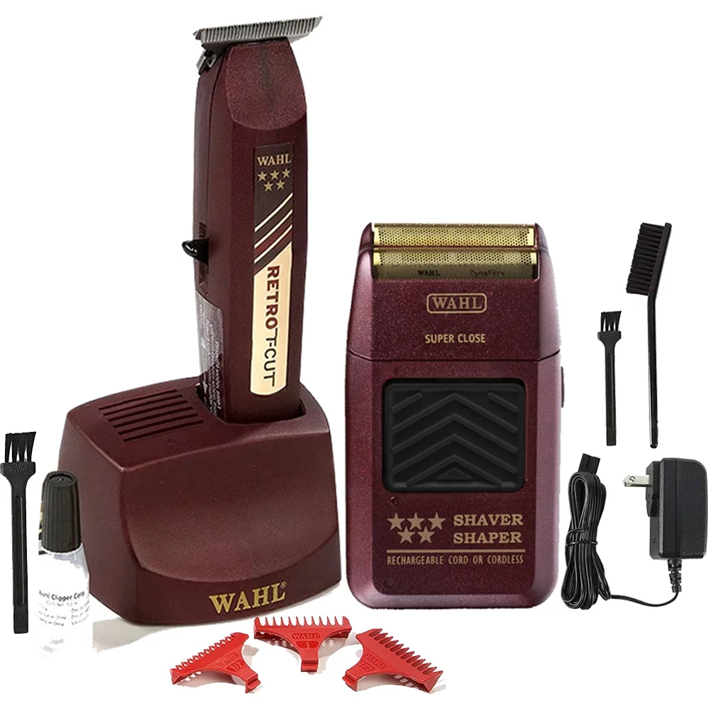 Wahl #8412 Professional 5 Star Cordless Retro T-Cut Trimmer + Rechargeable Shaver/Shaper #8061-100 - Radiant Selections