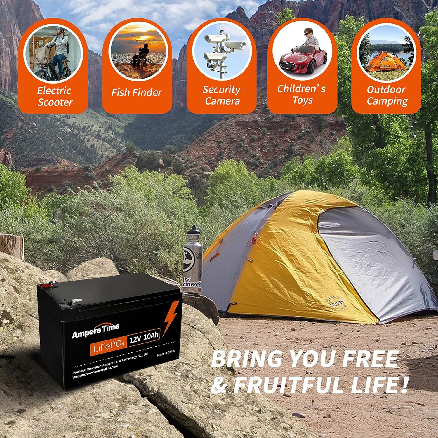 Ampere Time 12V 400Ah Deep Cycle LiFePO4 Battery Pack, with Built-in 250A BMS, Longer Runtime with 5.12kWh, 4000+ Cycle, Perfect for Solar System, RV