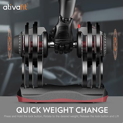 Ativafit 27.5/66/88LBS Pair Adjustable Dumbbell Set with Anti-slip Handle 12 In 1 Quick Dial Adjustment Weights With Safety Locking Button Space