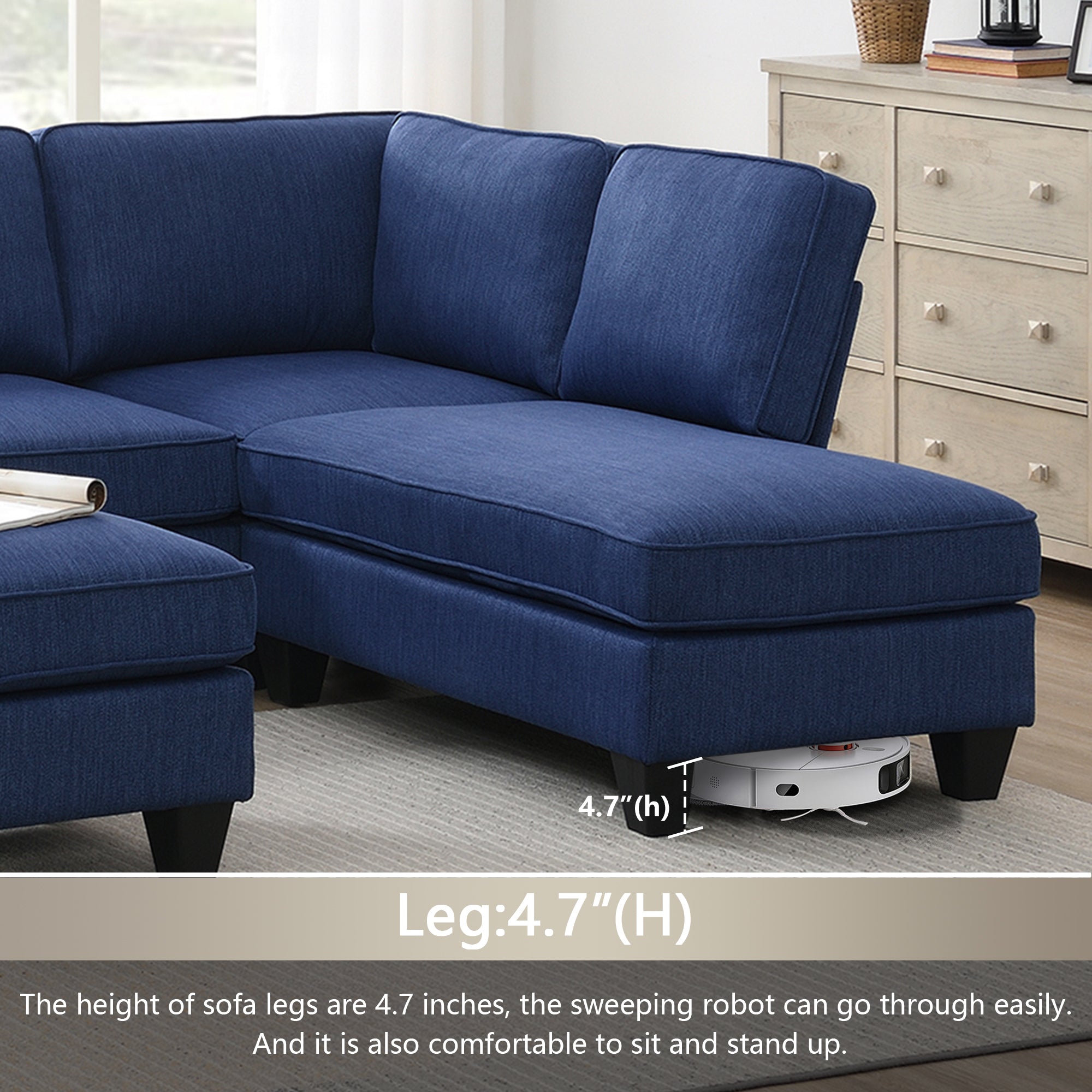 Vortex 7-seat Linen Fabric L-shaped Sectional Sofa - Blue