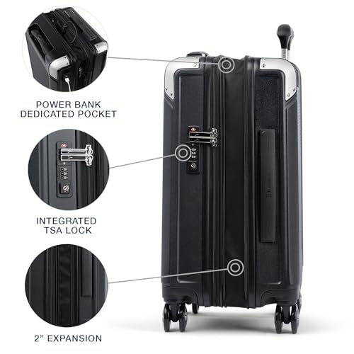Travelpro Platinum Elite Hardside Expandable Carry on Luggage, 8 Wheel Spinner, TSA Lock, Hard Shell Polycarbonate Suitcase, Metallic Sand