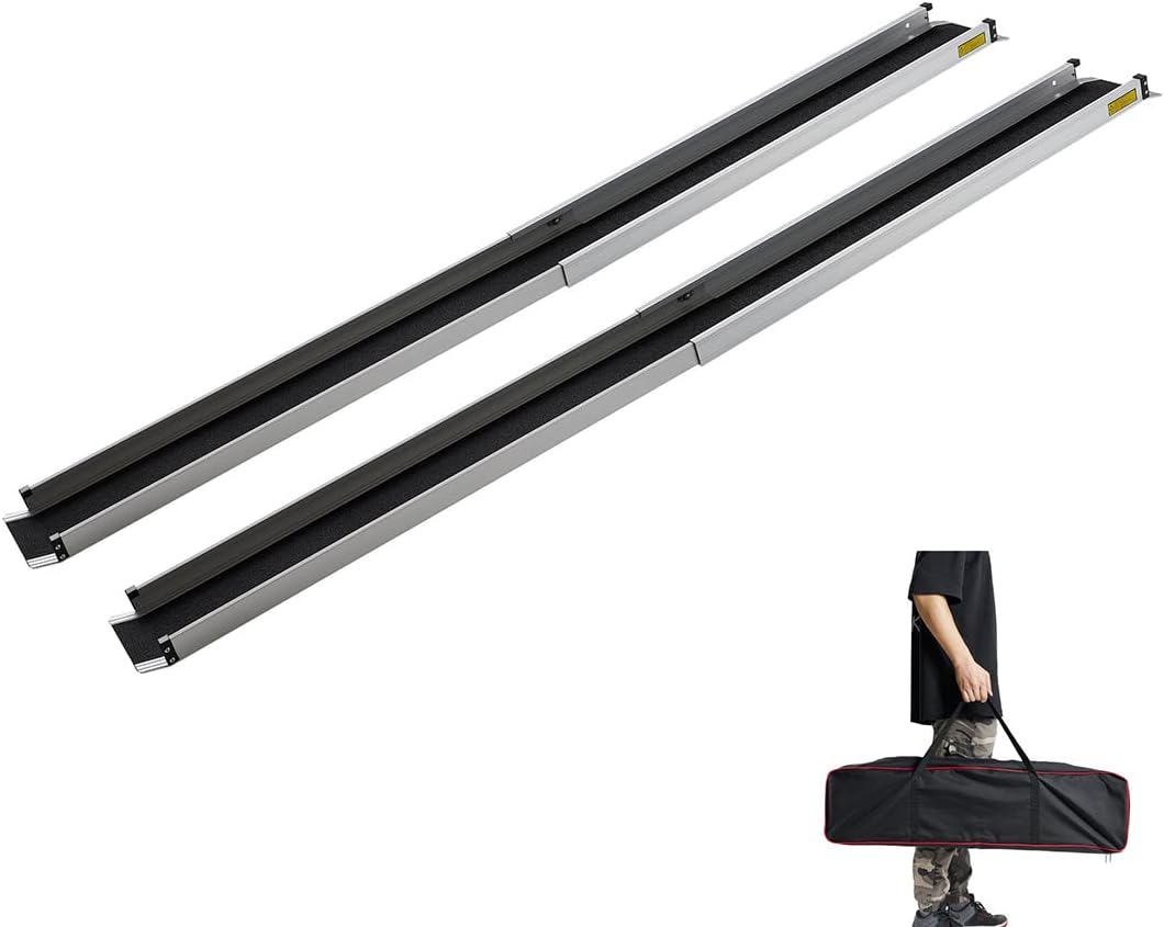 Wheelchair Ramps for Steps, gardhom 5FT Folding Portable Traction Antiskid Aluminum Loading Ramp-2 Section Telescopic for Scooters Car Doorways