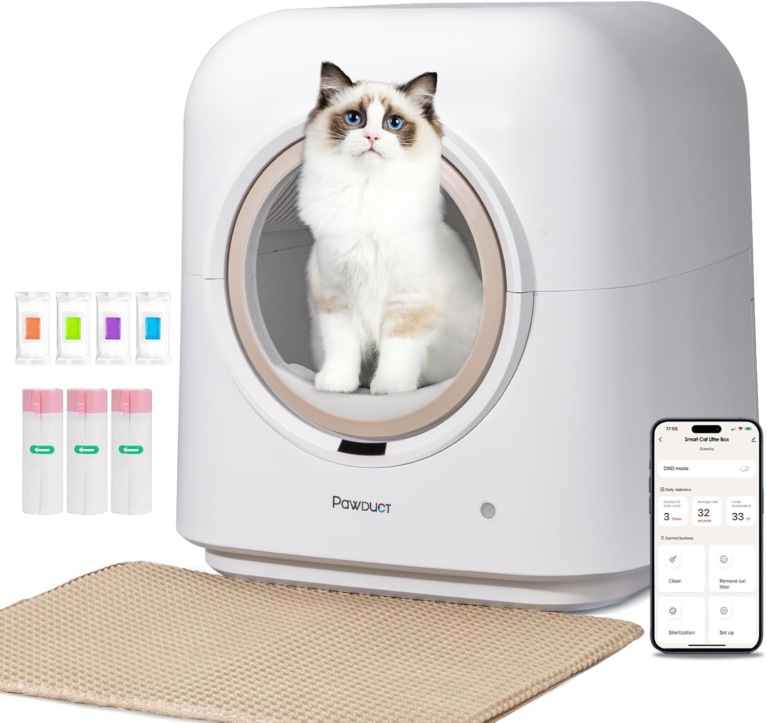 Automatic Cat Litter Box Self Cleaning, Anti-Pinch Robot Cat Litter Box, Large Cat Litter Box for Multiple Cats