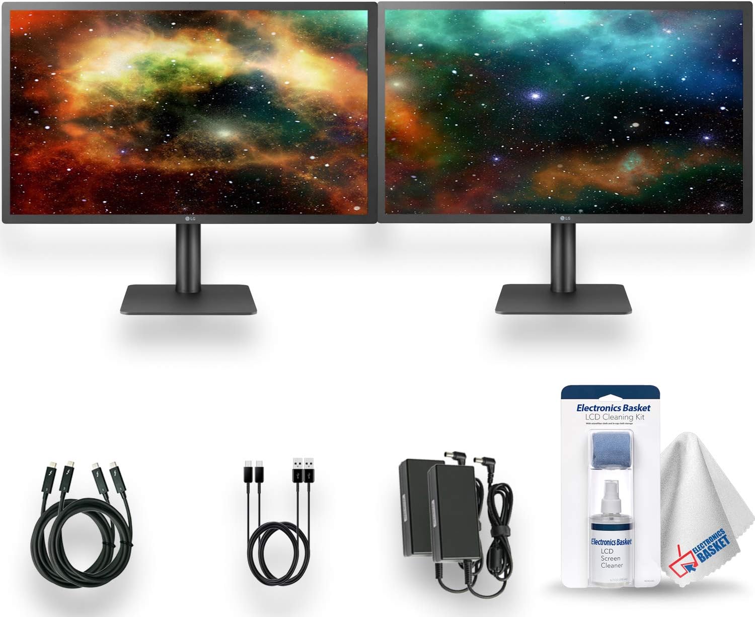 2 x LG UltraFine 24MD4KL-B 24-Inch 16:9 4K IPS Monitors - macOS Compatibility With USB Type-C Cable, Thunderbolt 3 Cable