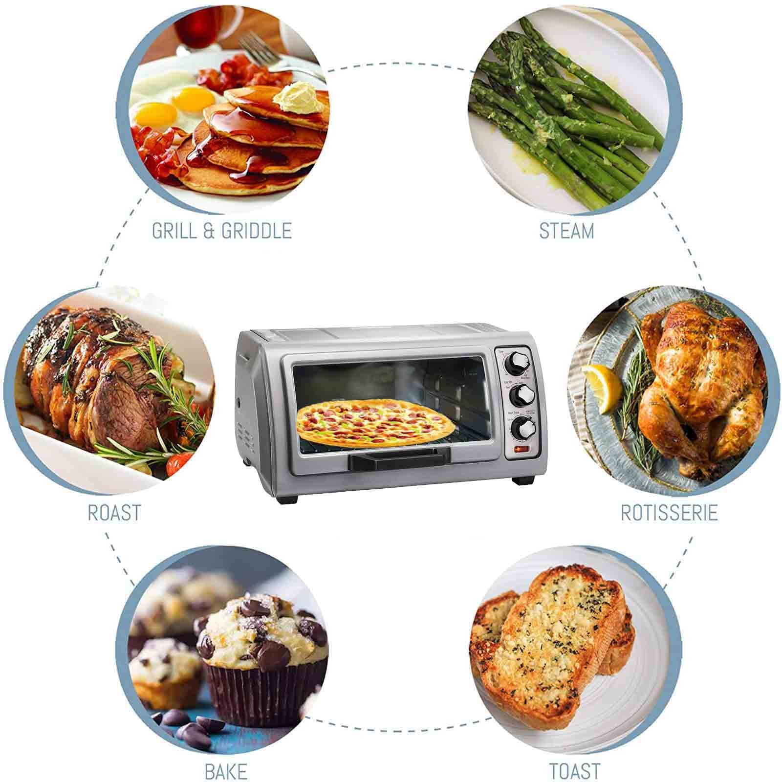 6-Slice Countertop Toaster Oven - With Roll-Top Door & Bake Pan (Silver)
