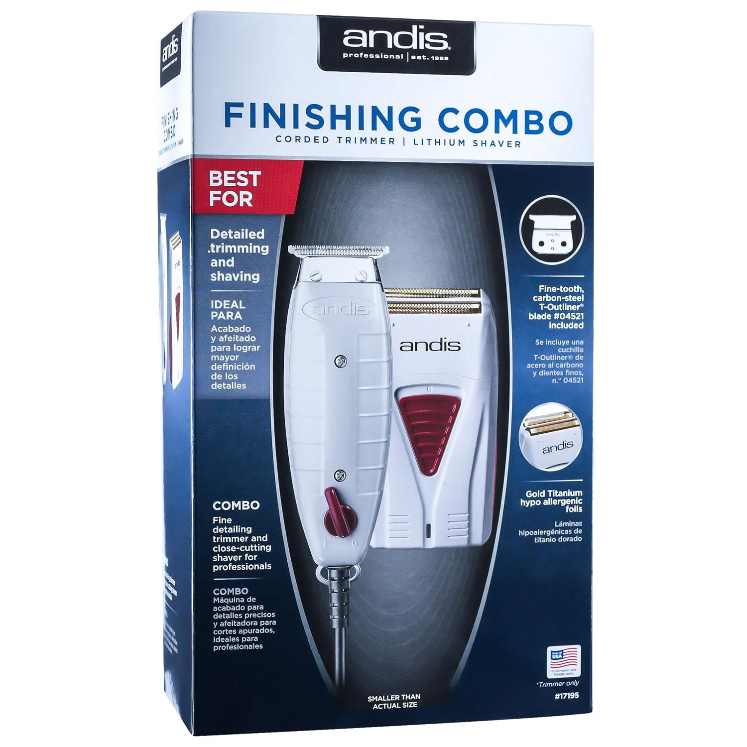Andis Professional Finishing Combo, T-Outliner Beard/Hair Trimmer with T-Blade, Gray, Model GTO