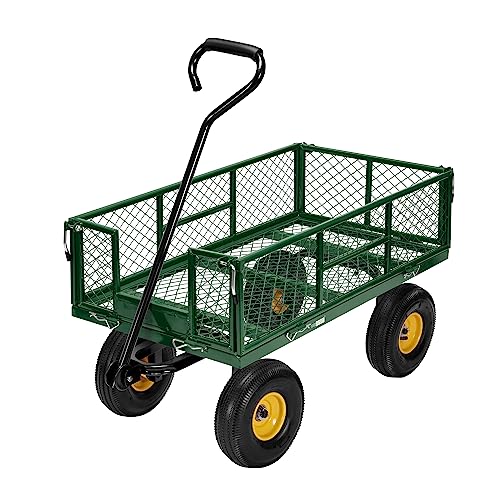 VIVOHOME Heavy Duty 880 Lbs Capacity Mesh Steel Garden Cart Folding Utility Wagon with Removable Sides and 4.10/3.50-4" Wheels 10 inch Tire (Black)
