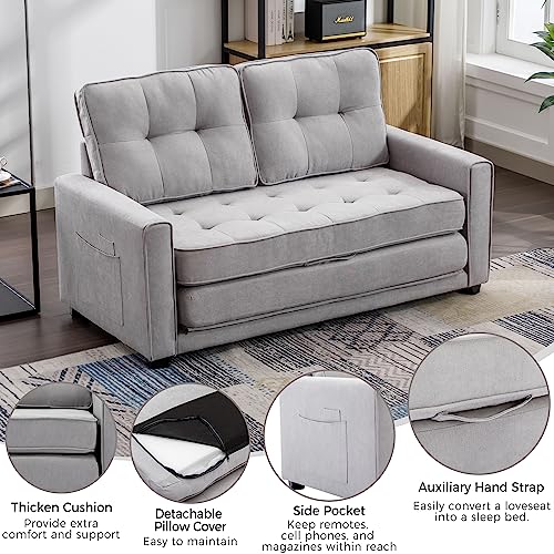 59.4" Loveseat Sofa with Pull-Out Bed, Mid Century Modern Loveseat Sofas with Armrest, Modern Couch for Small Spaces in Bedroom, Apartment, Office