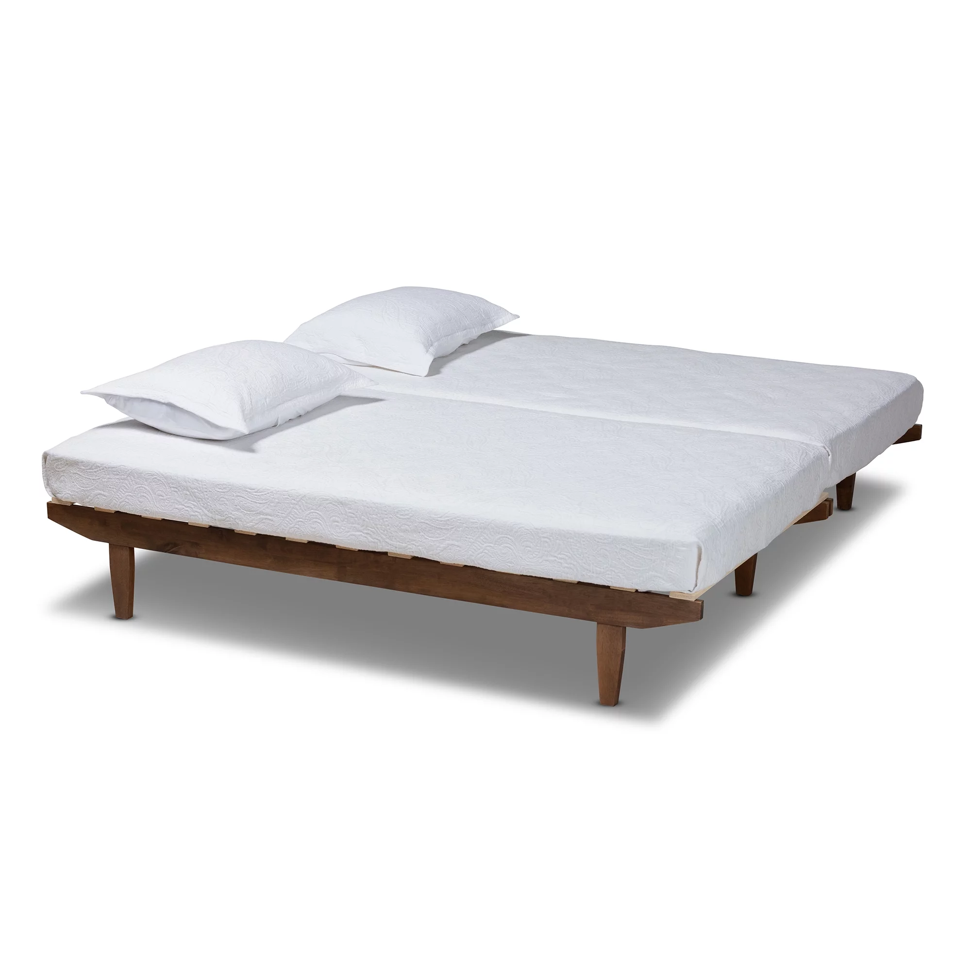 Baxton Studio Hiro Rubberwood Expandable Platform Bed Frame, Twin, Walnut
