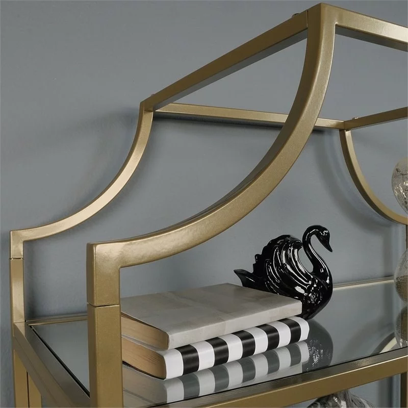 Home Square 5 Shelf Metal Framed Bookcase in Satin Gold (Set of 2)