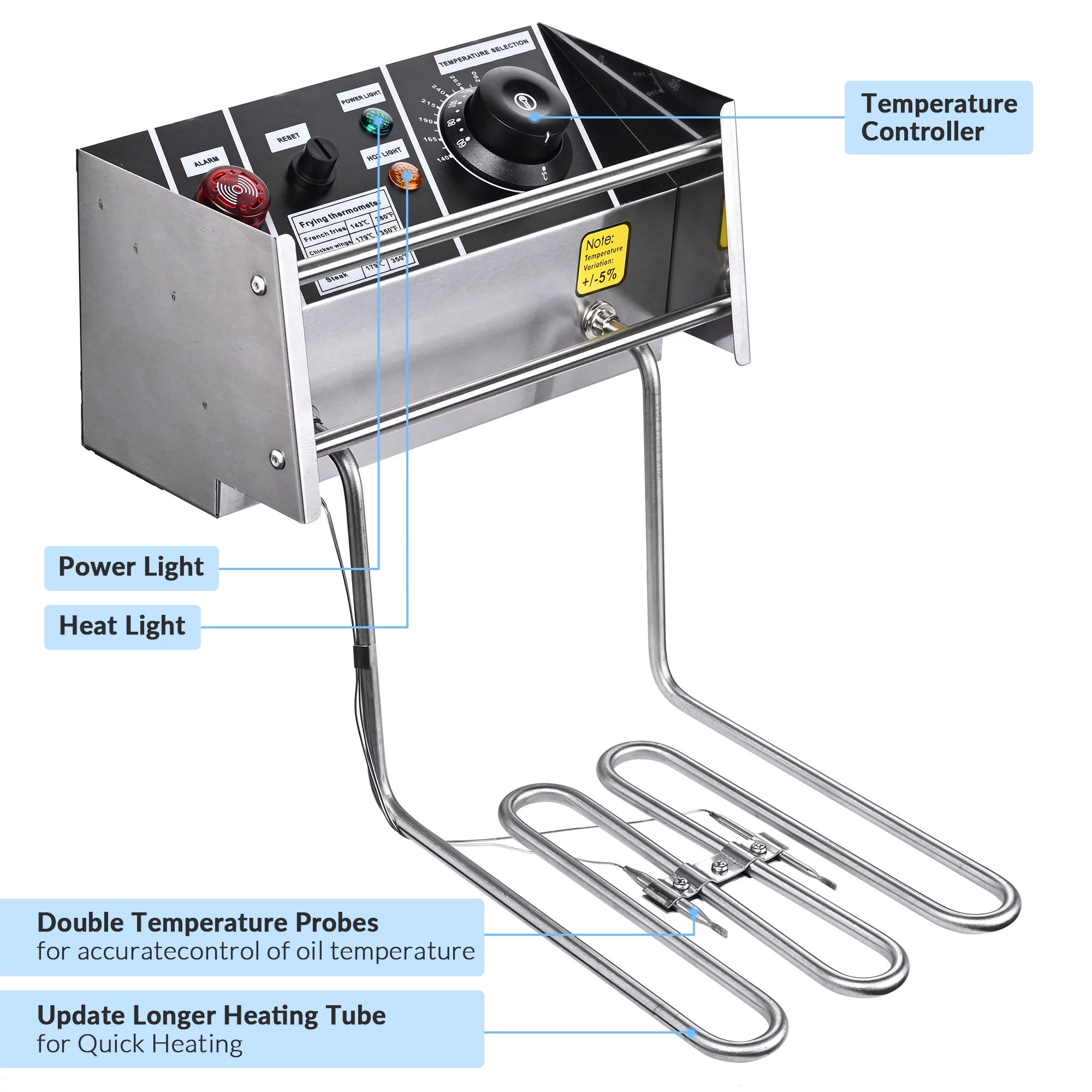Wechef 5000W 20L Electric Deep Fryer Stainless Steel Single Large Tank Basket Lid Countertop Commercial Restaurant