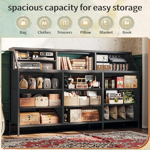 55" W Dresser for Bedroom, Dressers & Chests of Drawers with 13 Fabric Drawers and 2 Open Shelves, Long Vanity Dressers for Bedroom & Closet