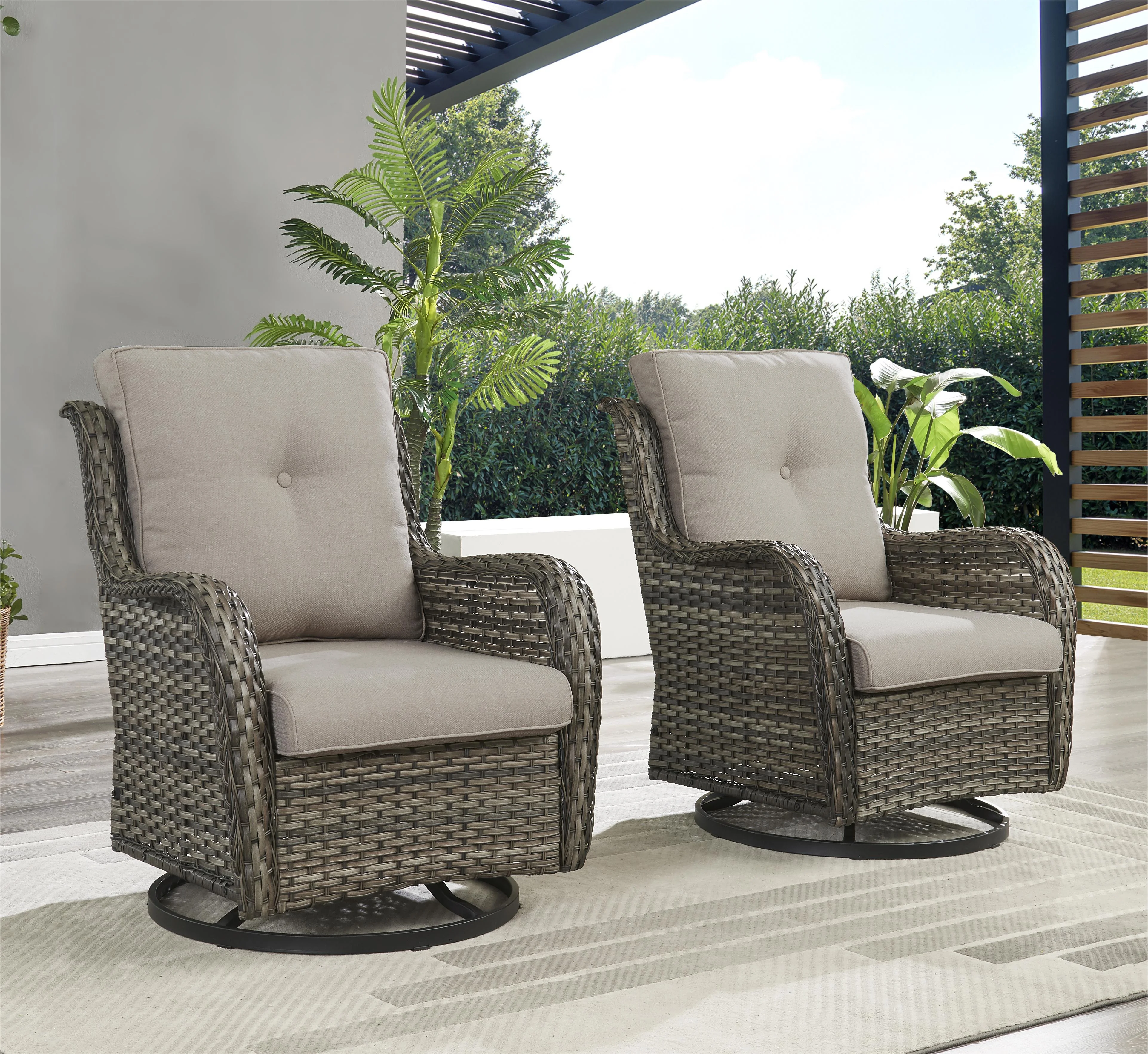 PARKWELL 3-Piece Outdoor Swivel Gliders with Side Table - Patio Wicker Bistro Furniture Set for Porch Deck Backyard