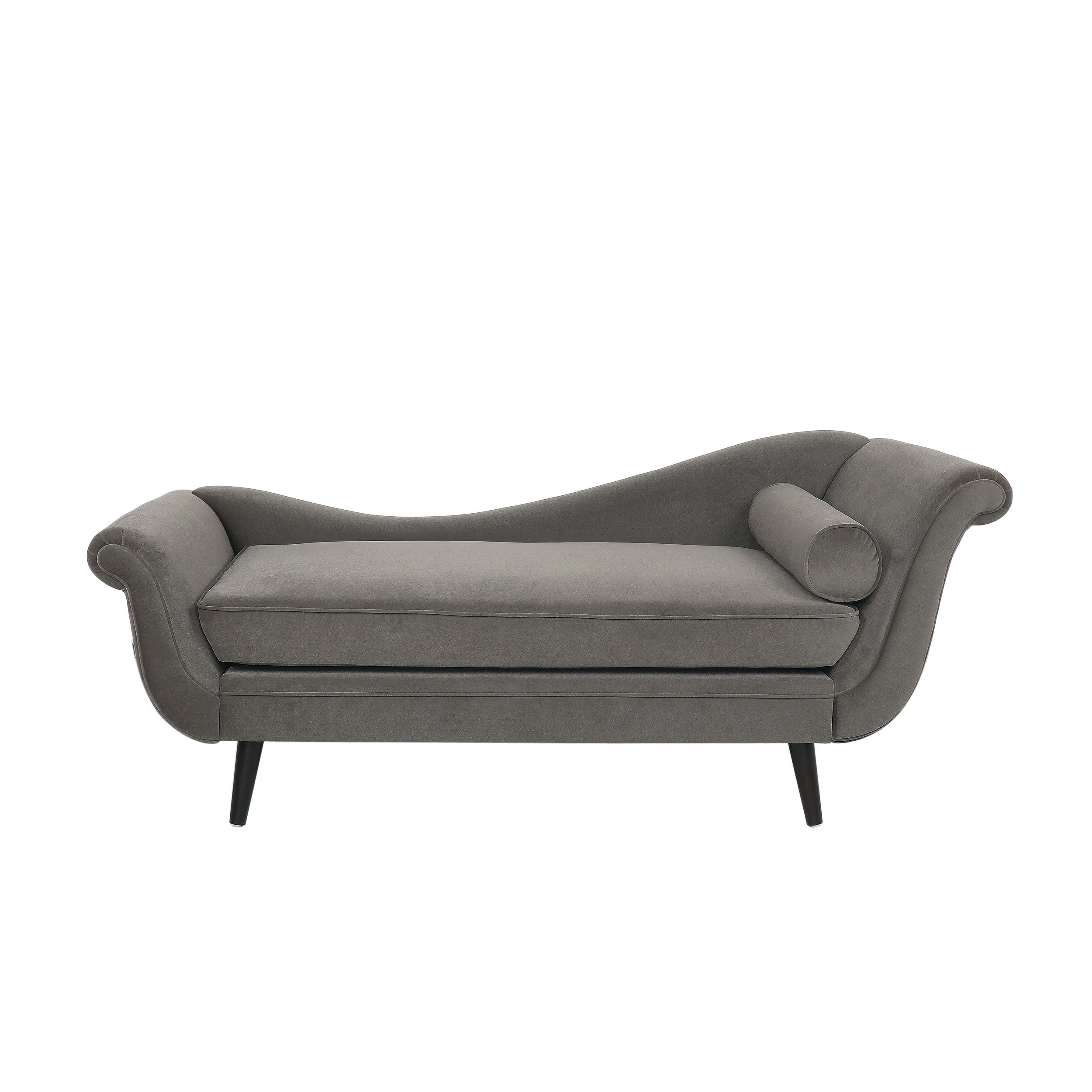 Jakyrah Contemporary Velvet Chaise Lounge with Scroll Arms, Taupe and Dark Brown