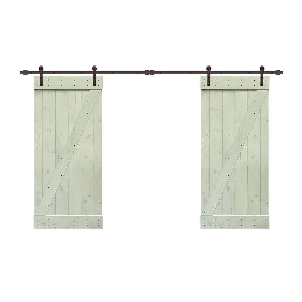 CALHOME 76 in. x 84 in. Z Bar Series Red Walnut Stained Solid Pine Wood Interior Double Sliding Barn Door with Hardware Kit