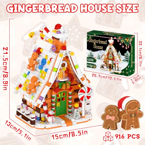 Gingerbread House Building Set with Light Kit, Large Christmas Village Gingerbread House Compatible with Christmas Sets