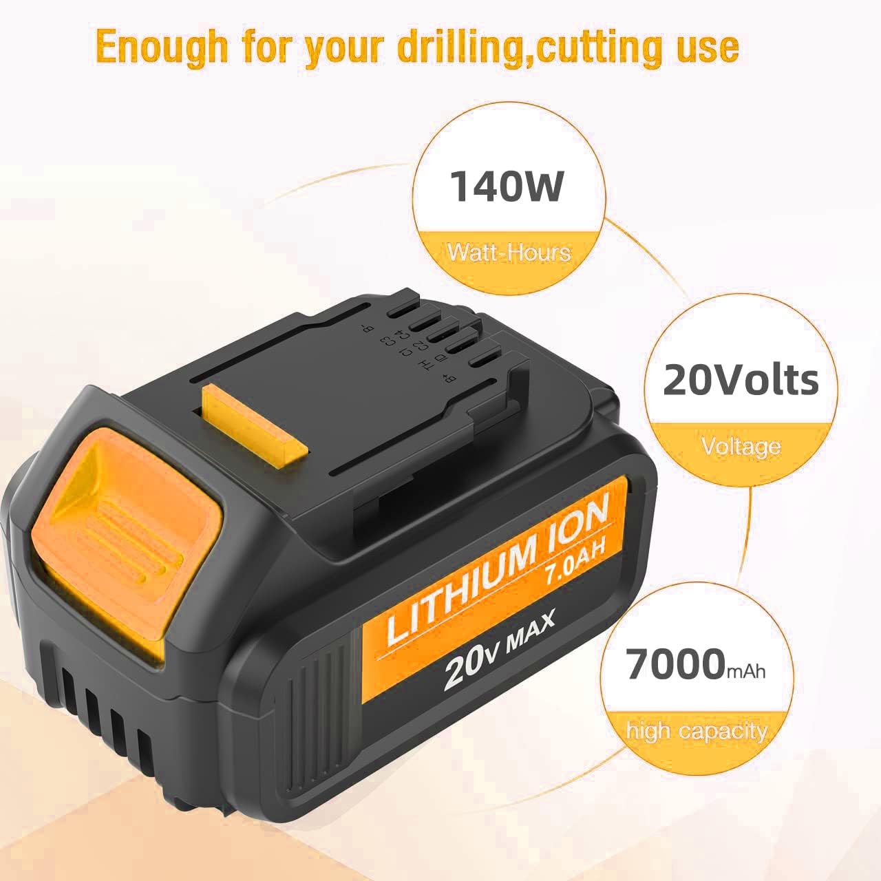 2 Packs Amsbat 7.0Ah DCB207 Battery Compatible with Dewalt 20V Battery Max Lithium DCB200 DCB201 DCB203 DCB204 DCB205 DCB206 Pack of 2