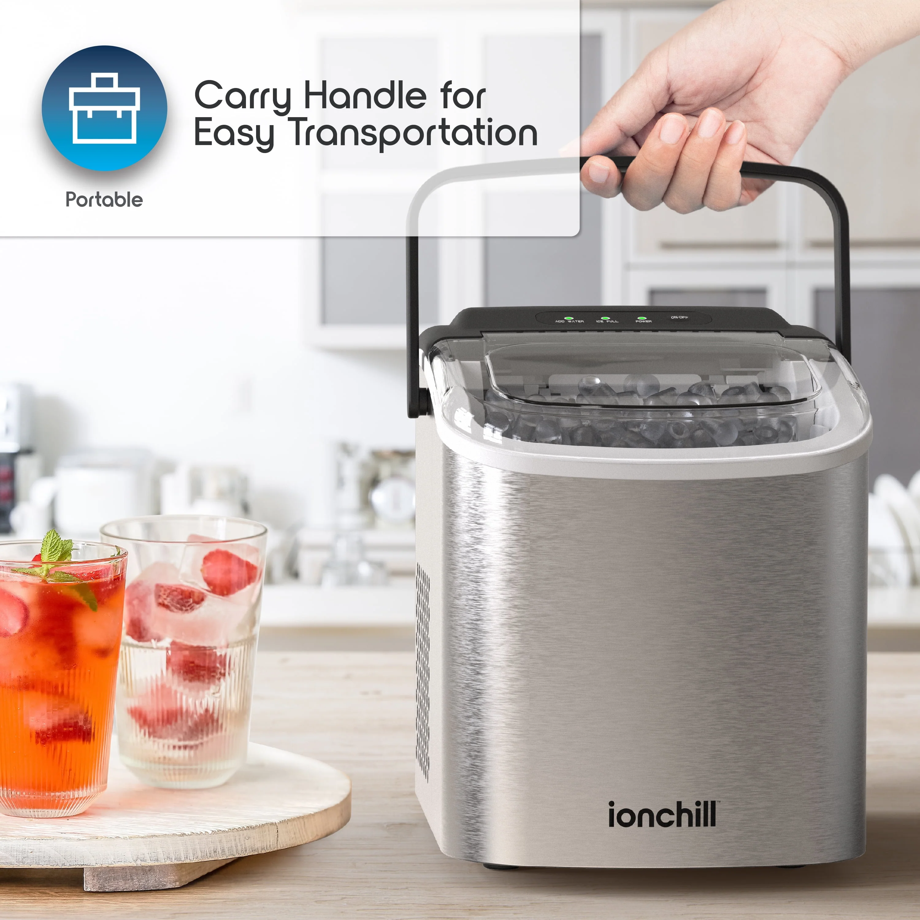 Ionchill Quick Cube Ice Machine, 26lbs/24hrs Portable Countertop Bullet Cubed Ice Maker