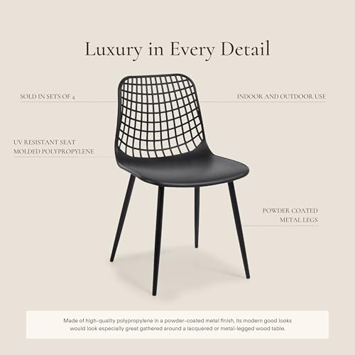 POLY & BARK Isla Modern Kitchen Chairs Set of 4 - Plastic Dining Chair with Metal Legs