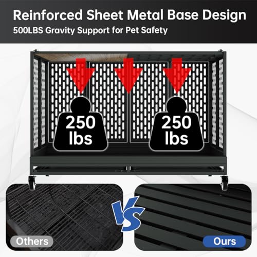 48/42/38 Inch Heavy Duty Dog Crate with Wheels, Folding Metal Big Dog Cage for Large and Medium Dogs