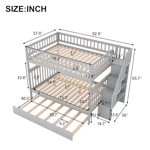 Harper & Bright Designs Twin Size Loft Bed with L-Shaped Desk and Stairs, Solid Wood Loft Bed Frame with Storage Drawers and Bookcase