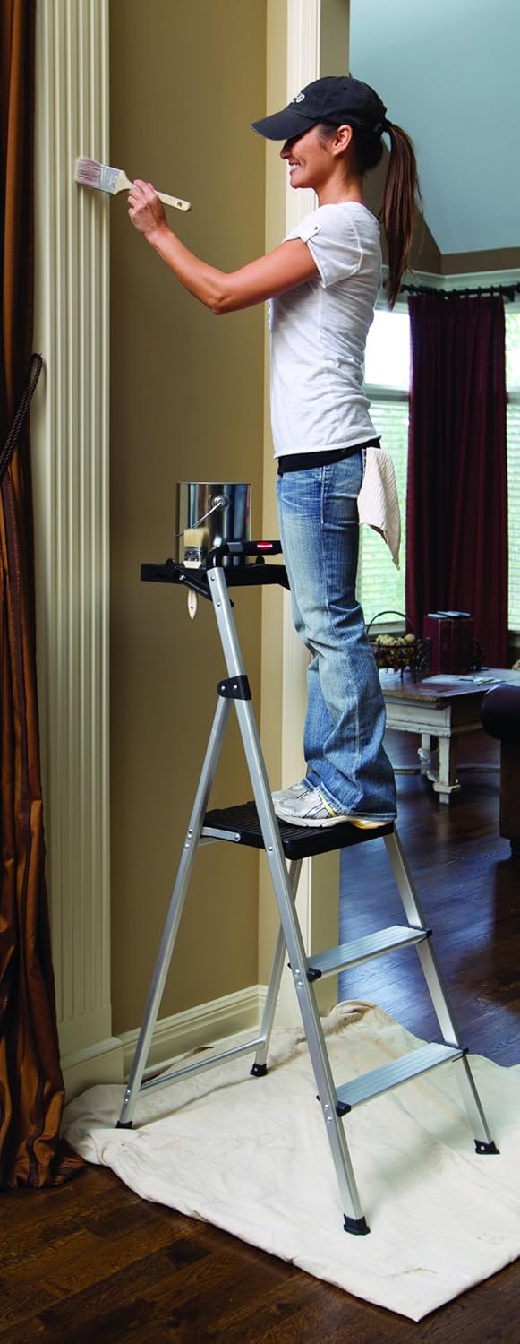 Rubbermaid RM-SLA3-T 3-Step Ultra Light Aluminum Step Stool with Project Tray, 225-Pound Capacity, Grey Finish