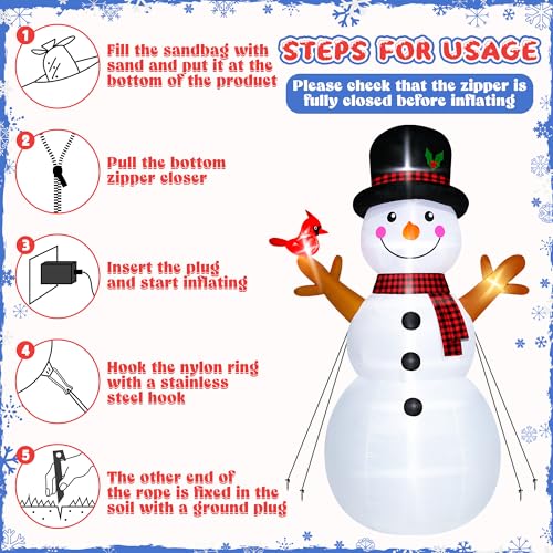 16FT Christmas Inflatable Snowman Outdoor Decorations, Giant Christmas Snowman, Holiday Blow Up Yard Decor with LED Lights