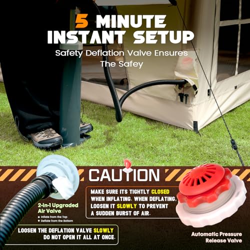 Inflatable Tent with Skylight, Quick Setup Blow Up Tents with Pump, Hot Tent with Stove Jack, Waterproof Oxford Inflatable House for Camping