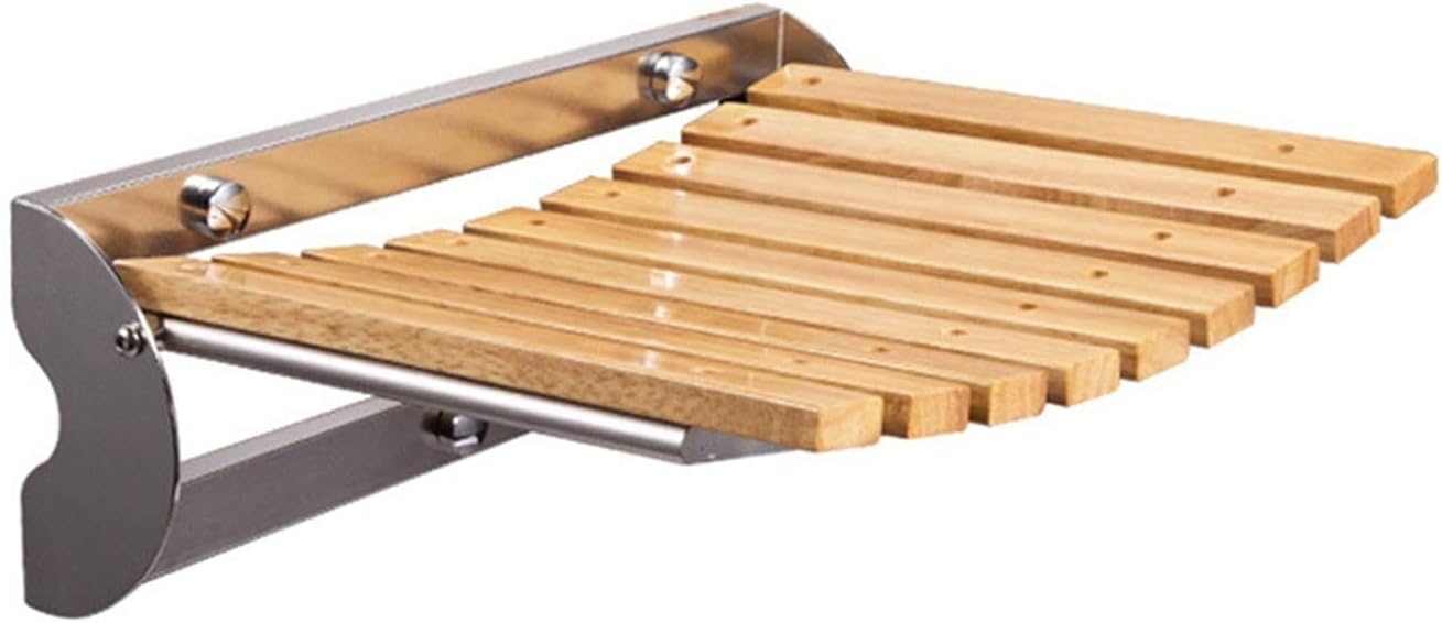 Wood Shower Seat Wall Mounted Folding 300 Lbs Weight Capacity Wood and Stainless Steel Fold Down Seat Bath for Adults Elderly Holds Stool Stool