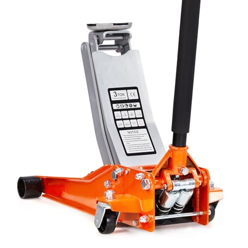 TUFFIOM Low Profile Floor Jack, Heavy Duty Jack with Dual Pistons Quick Lift Pump for Cars & SUVs, Lifting Range 2-19/20" to 20-1/10", Orange