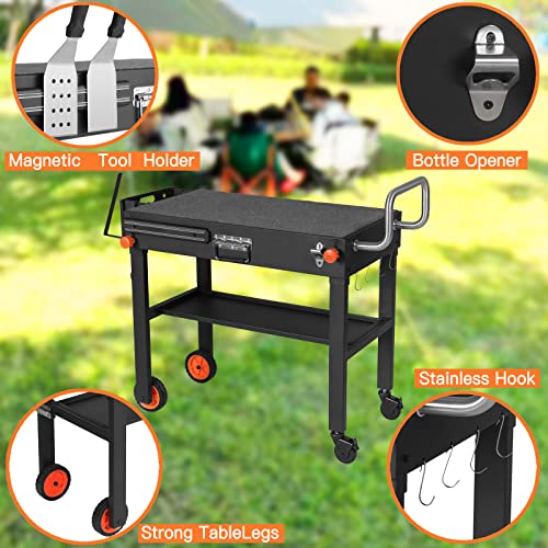 Portable Blackstone Griddle Stand Grill Table 17"/22" Grill Cart Pizza Oven Stand Ninja Grill Stand Outdoor Universal Foldable BBQ with Wheels Double