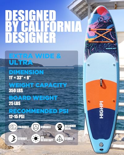 Highpi Inflatable Stand Up Paddle Board Premium SUP Accessories, Backpack, Wide Stance, Surf Control, Non-Slip Deck, Leash, Paddle and Pump
