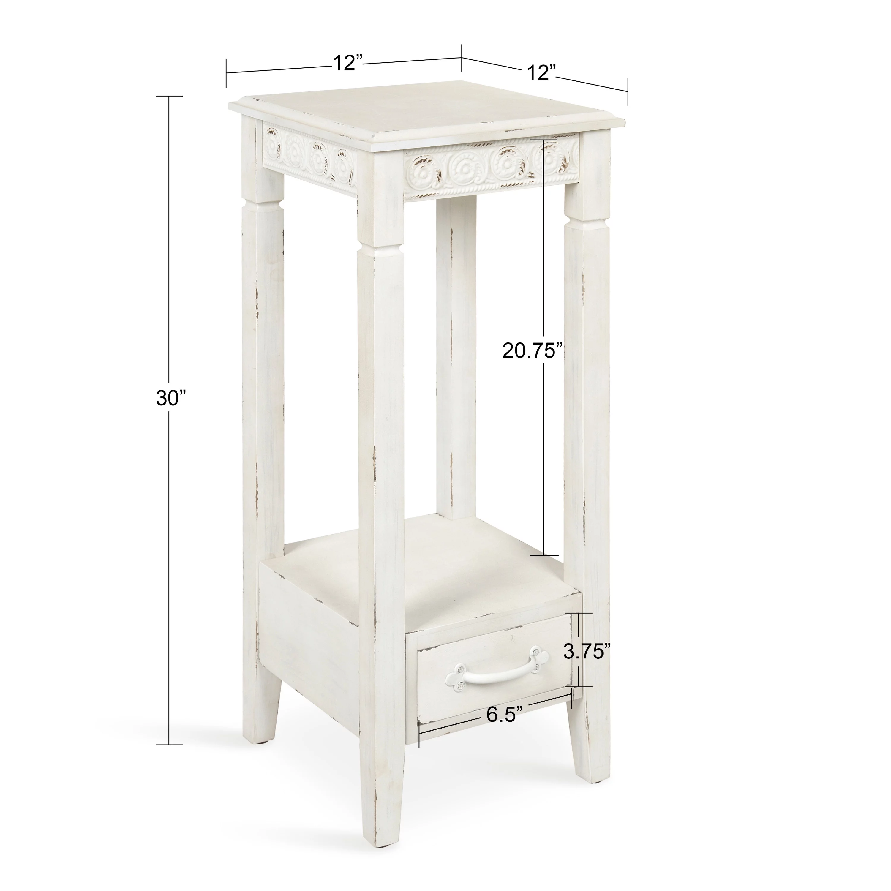 Kate and Laurel Idabelle Modern Farmhouse Wood Accent Table or Plant Stand with Decorative Metal Skirt, Soft White
