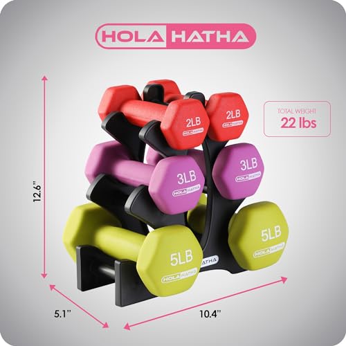 HolaHatha Neoprene Dumbbell Free Hand Weight Set with Rack, Ideal for Home Exercises to Gain Tone and Definition