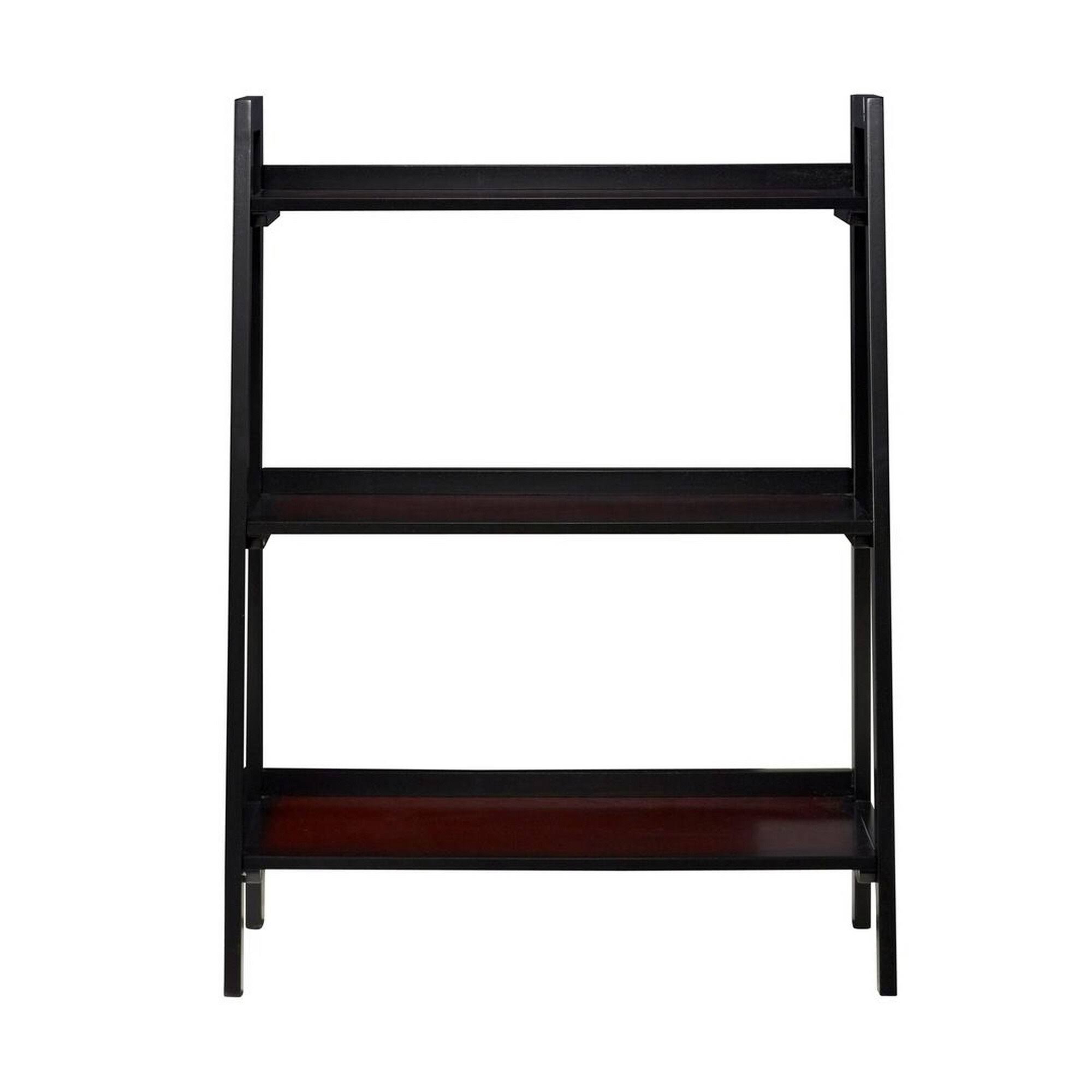 Ladder Style Wooden 3 Tier Bookcase with Metal Frame, Brown and Black
