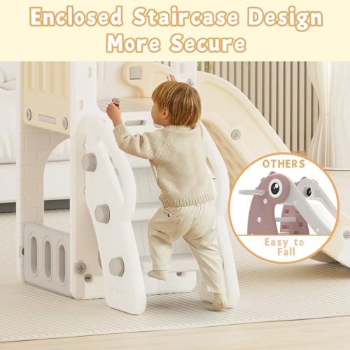 XJD 5 in 1 Toddler Slide, Kids Slide for Toddlers Age 1-3, Outdoor Indoor Playset for Toddlers with Basketball Hoop and Ball