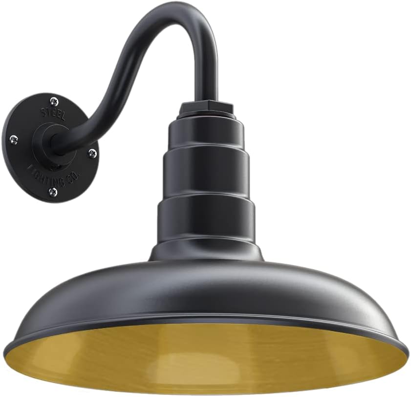 Steel Lighting Co. Topanga Barn Light | Dusk to Dawn Sensor | Outdoor Wall Mounted | 14 inch Dome | 11 inch Gooseneck | Farmhouse Garage Light Made