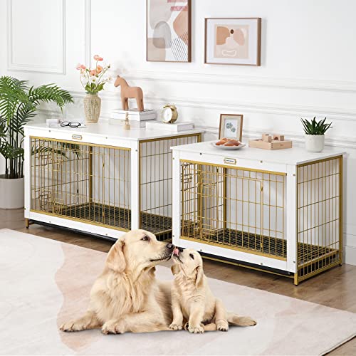HOOBRO Dog Crate Furniture, 38.6" Large Dog Kennel Indoor, Wooden Cage with Pull-Out Tray