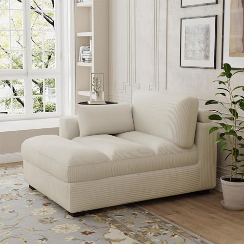 UIXE Oversized Corduroy Chaise Lounge Chair with Right Armrest & Cushion