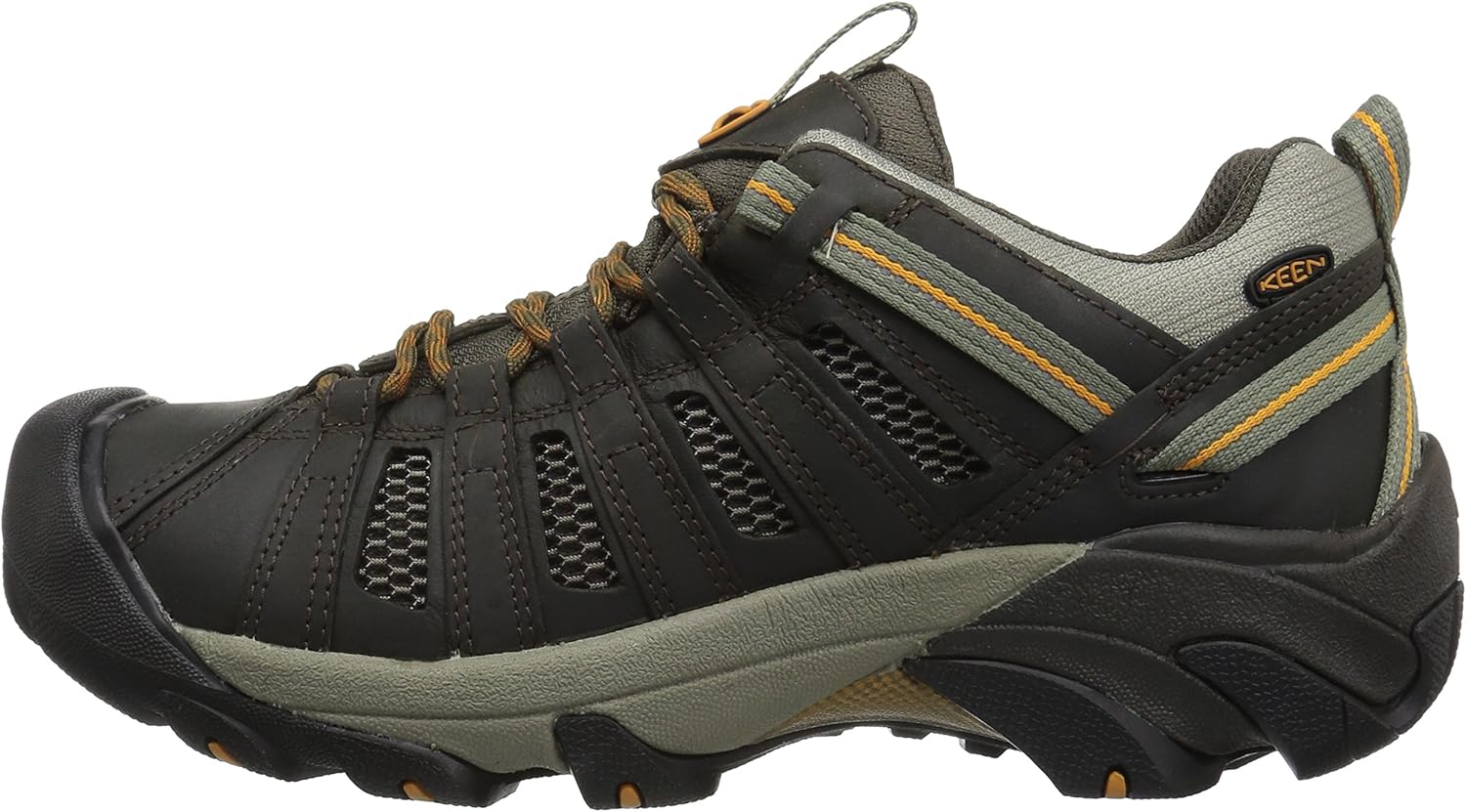 KEEN Men's Voyageur Low Height Breathable Hiking Shoes, Black Olive/Inca Gold, 10.5
