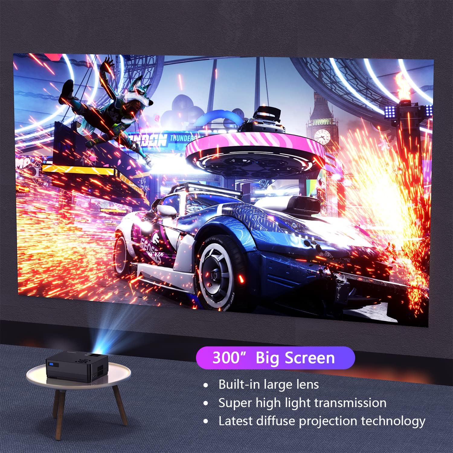 Projector with 5G WiFi and Bluetooth, Native 1080P Projector[Projector Screen Included], Full HD 18000LM Movie Projector