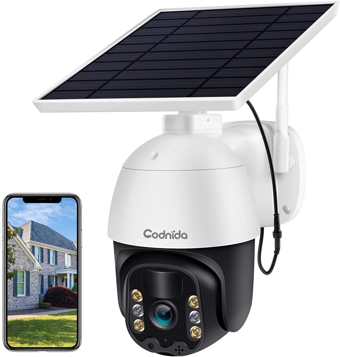 Home Security Camera Outdoor, Wireless WiFi Pan Tilt Rechargeable Solar Battery Powered Camera 360° View, 1080P HD, Motion Detection