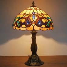 WERFACTORY Tiffany Style Table Lamp Stained Glass Serenity Victorian Bedside Lamp Desk Reading Light 12X12X18 Inches Decor Bedroom Living Room Home