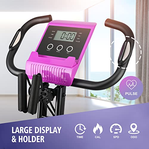 Folding Exercise Bike Portable Upright Adjustable Backrest Cycling Recumbent Stationary Bike Slim Indoor Workout Fitness Cardio Foldable Exercise