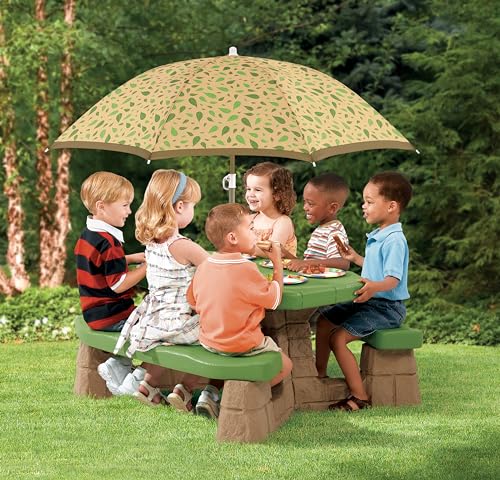 Step2 Naturally Playful Kids Picnic Table with Removable Umbrella, Indoor/Outdoor Toys, Fits 6 Children, Made of Durable Plastic
