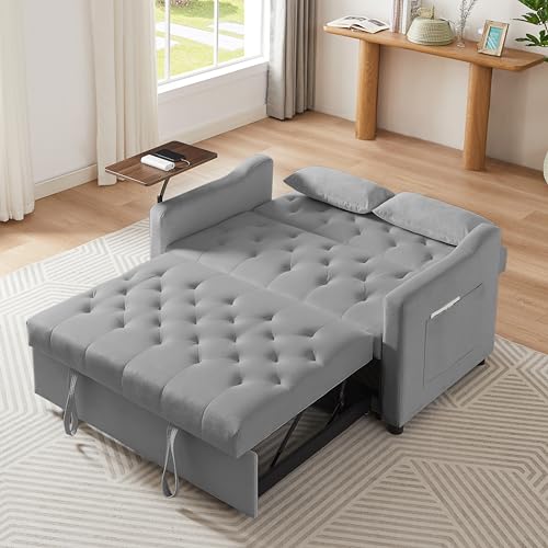 68.11" Corduroy Sleeper Chair Bed with USB Port, Cup Holders & Side Storage Pockets – 3-in-1 Foldable Sofa Bed for Guest Room, Living Room – White