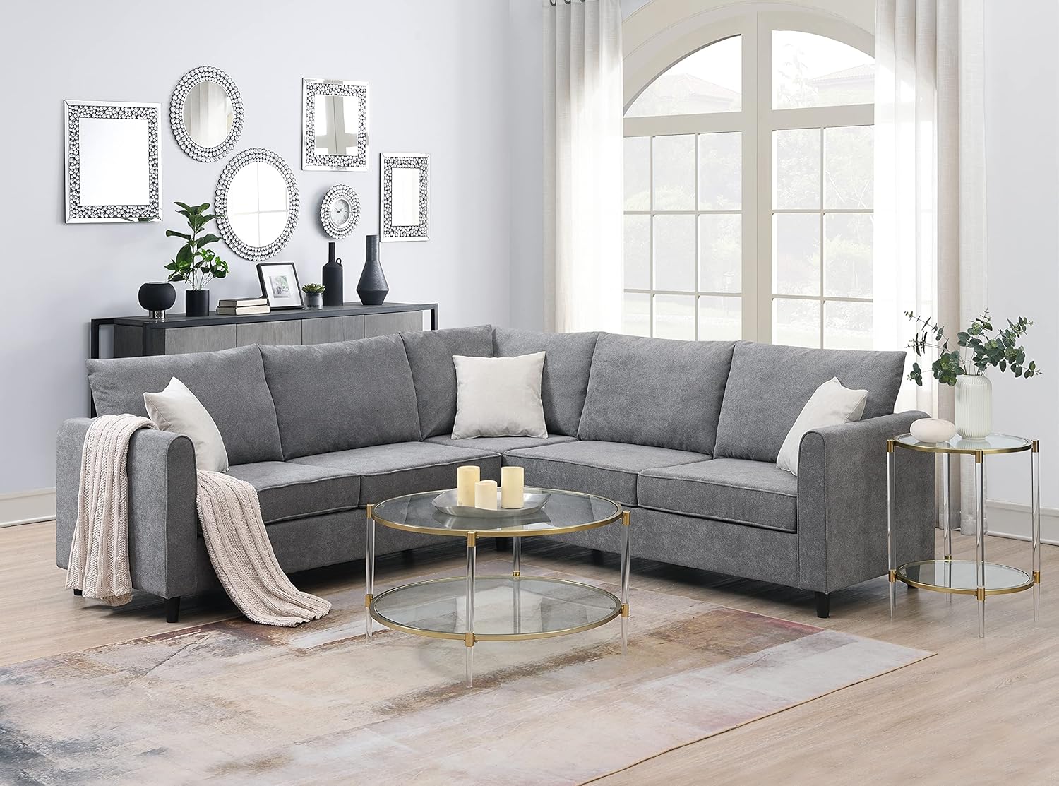 LUMISOL Upholstered Sectional Sofa for Living Room, L Shape Furniture Couch with 3 Pillows, Fabric Sofa Couch for Large Space Apartments Office, Grey