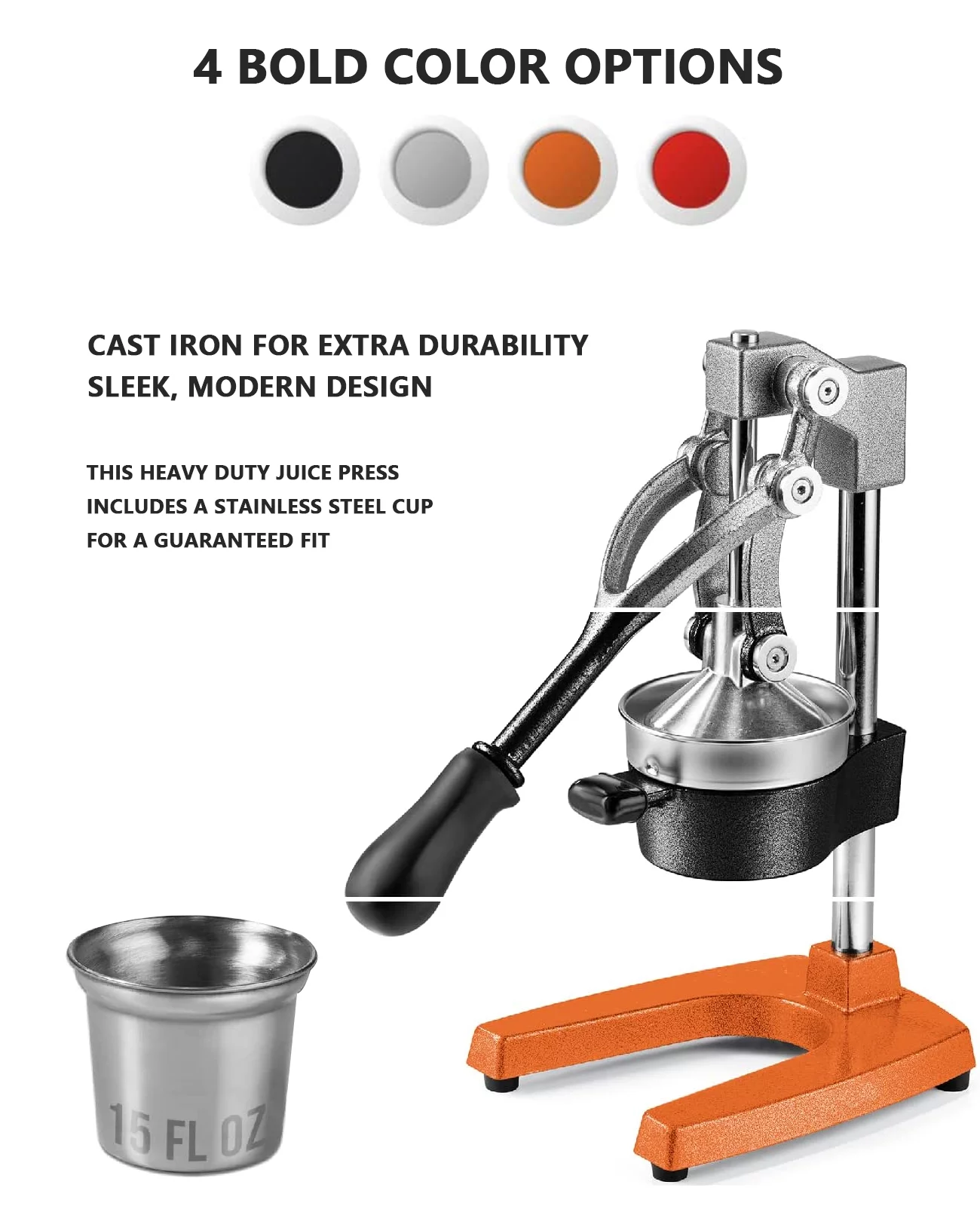 Citrus Juicer for Oranges Lemons - Commercial Grade Manual Hand Press Countertop Squeezer (Orange)