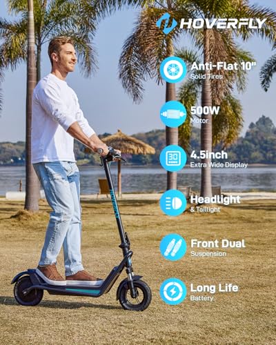 Hoverfly X3/X5 Electric Scooter for Adults, 18/25 Mile Range, 20Mph Top Speed, 500W Motor, 10'' Solid Tire